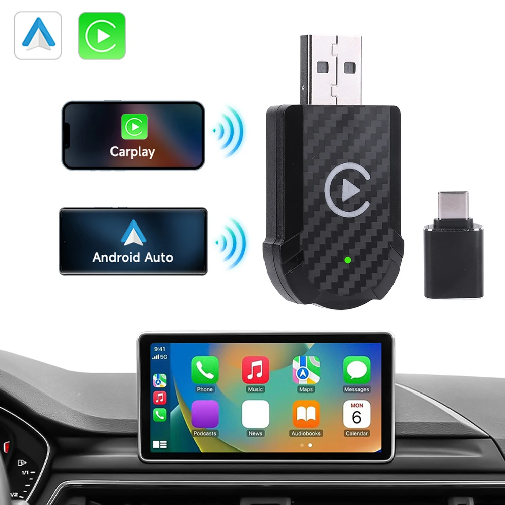 Wired To Wireless Carplay & Android Auto 2 in 1 Dongle Bluetooth-Compatible 5.0 WiFi Adapter for Wired CarPlay Android Auto Cars