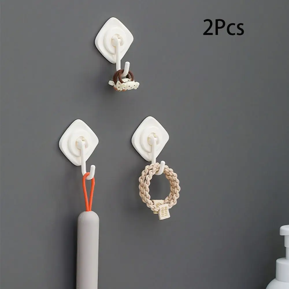 

2 Pcs White Wall Hooks Multi-purpose Splashproof Adhesive Wall Hooks Strong Bearing Capacity Rotatable Bathroom Decor Bathroom