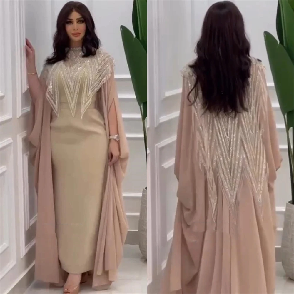 

Fairytale Prom Dresses Exquisite High Collar Sheath Celebrity Sequin Draped Chiffon Occasion Evening Gown vestidos de graduacion