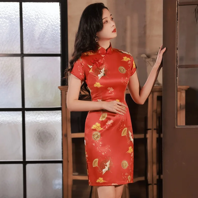 Print-Cheongsam-Chinese-Style-Women-Mini-Qipao-Rayon-Traditional-Short ...