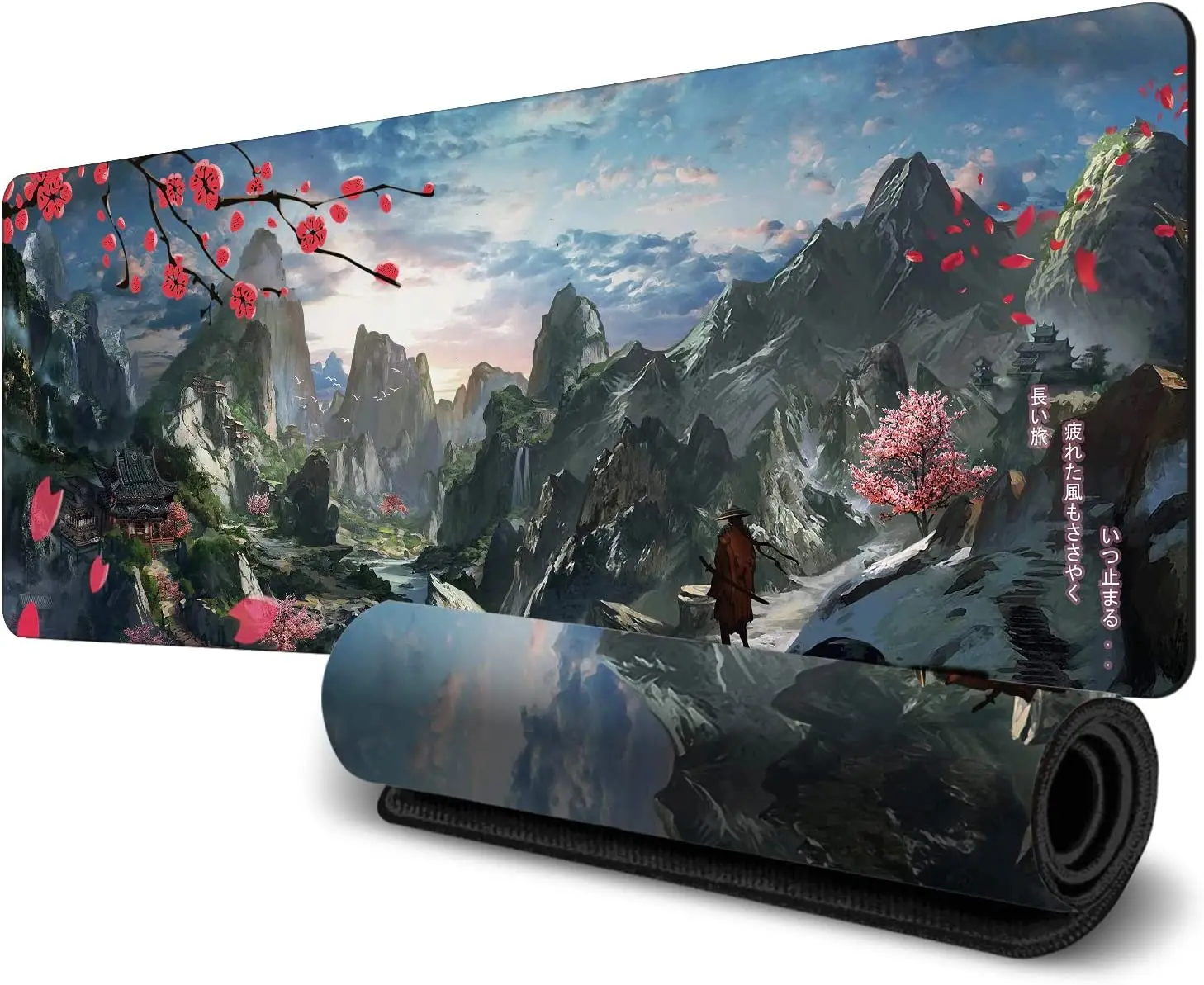 Japanese Mouse Pad 31.5x11.8Inch HD Printing Style Desk Mat Water Proof Fabric Surface Mouse Pads Hills Mountain Sakura
