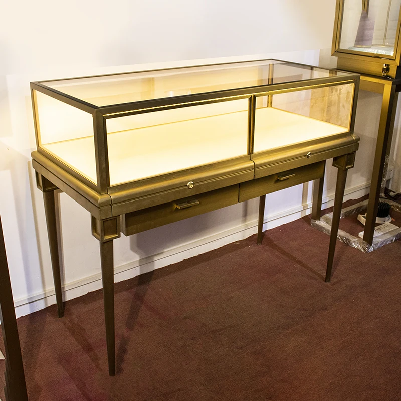 Round glass travel display cabinet portable metal jewelry storage counter for exhibitors ring necklace trade