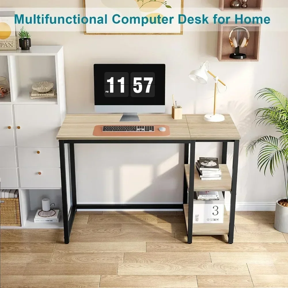 Computer Desk 40 inches with 2-Tier Shelves Sturdy Home Office Desks with Large Storage Space Modern Gaming Desk Study Writing