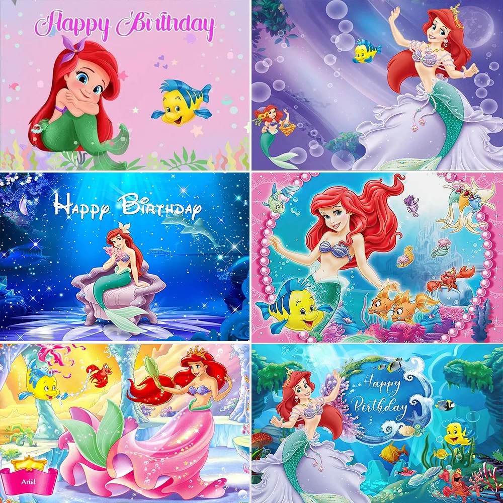 Cartoo sereia ariel princesa tema festa de aniversário do miúdo chá de bebê  mar undersea sereia fundo fotografia photo studio prop - AliExpress, image size:1000x1000