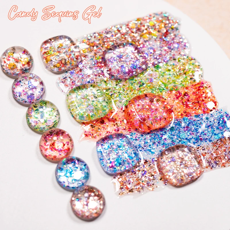7ml 캔디 스팽글 네일 젤 폴리쉬 반짝이는 글리터 샤이닝 쏙 오프 UV LED 세미 퍼머넌트 바니쉬 DIY 네일 아트 매니큐어용