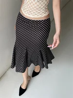 Women's Midi Skirts Dot Print Low Waist Skirts Spring Summer Casual Skirts 2025 Fashion Casual Elegant Clothes