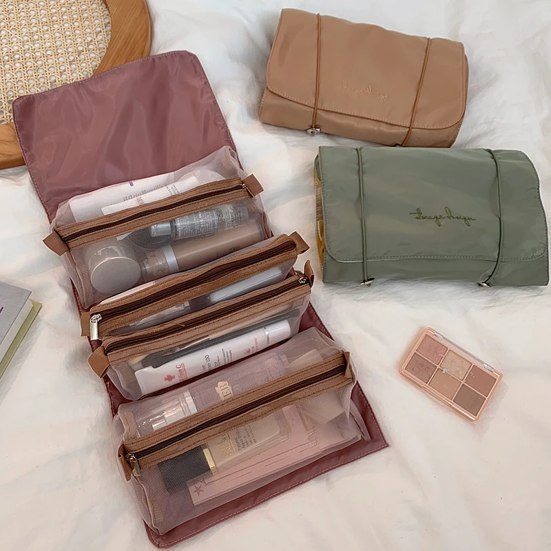 Weewooday 4 Pieces Mesh Makeup Bag Mesh Cosmetic Bag Travel