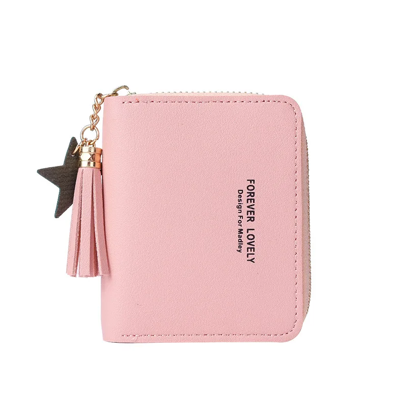 

2022 Women Mini Bag Cute Student Tassel Pendant Short Wallet Trend Small Fashion PU Wallet Coin Purse Ladies Card Bag For women