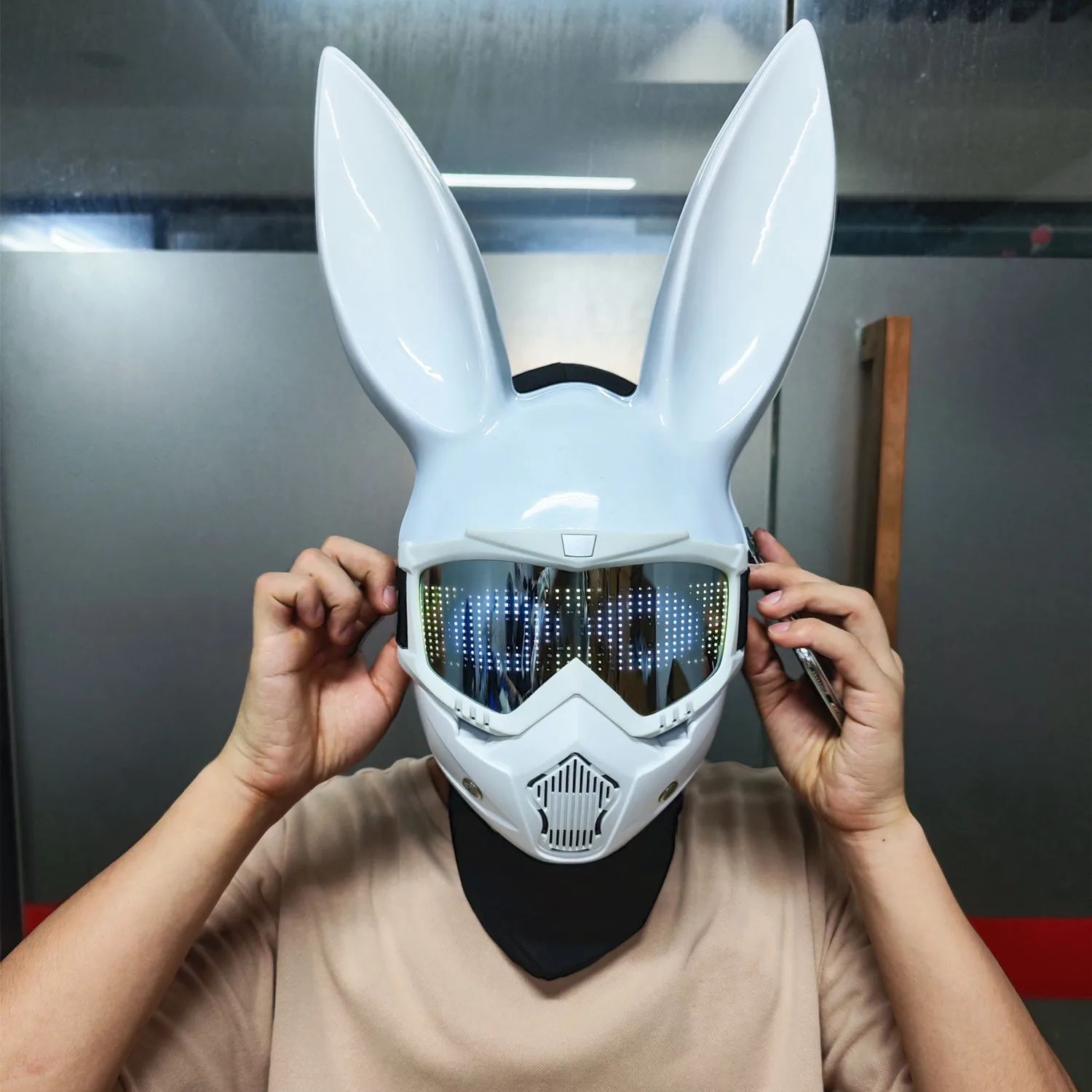 토끼 Led 마스크 블루투스 라이트 업 DJ 바 토끼 소녀 마스크 할로윈 추수 감사절 카니발 의상 코스프레 파티 선물