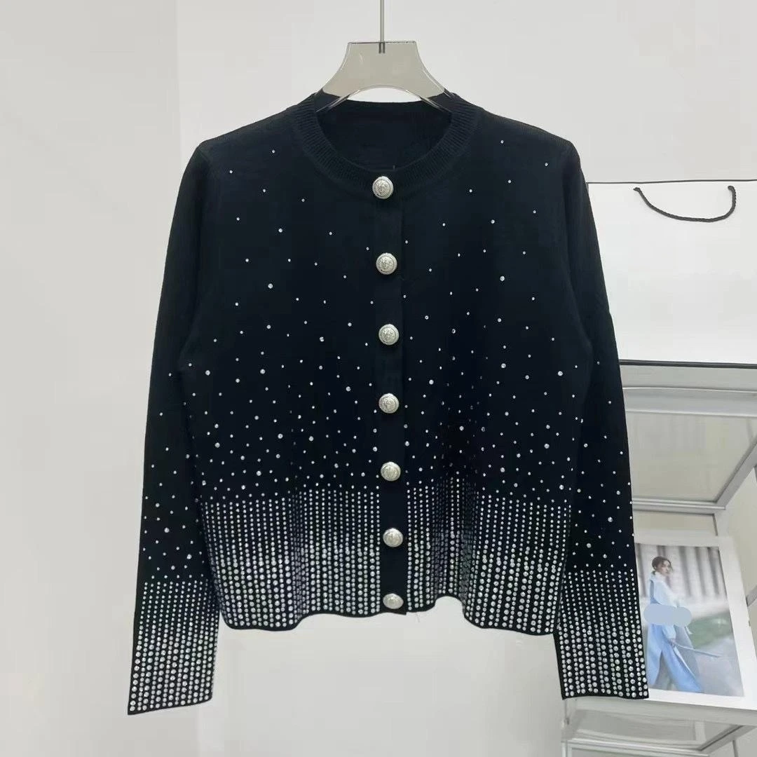 

Brand New Autumn Chic Women High Quality Diamonds Wool Knitted Jackets Elegant O-neck Cardigans Top C774