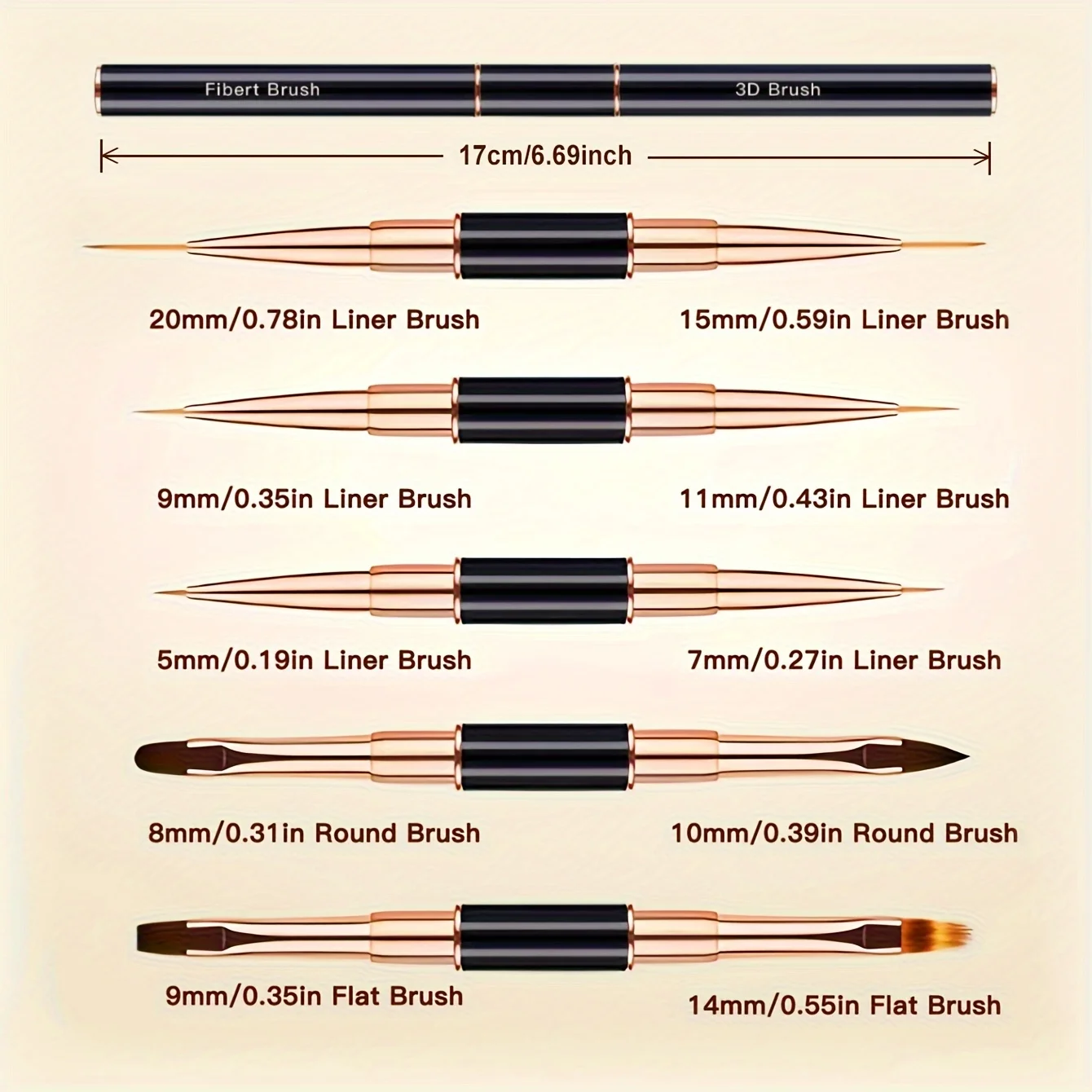5Pcs Dual End Nail Art Pen Brushes
