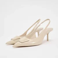 TRAF 2025 Women Fashion Beige High Heels Sexy Pointed Toes Slingbacks High Heelded Shoes Elegant Office Ladies Slingbacks Pumps 1