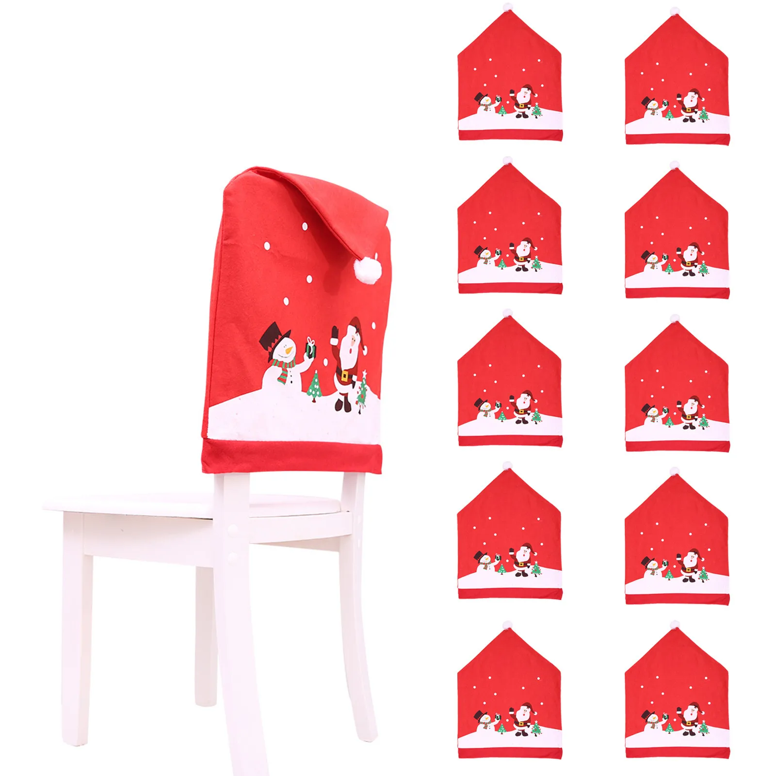 

10 шт. рождественские чехлы на стулья, декор 2024, Санта-Клаус, красная шляпа, снежинка, чехлы на стулья, Рождественская шапочка, наборы чехлов на стулья для кухни и столовой