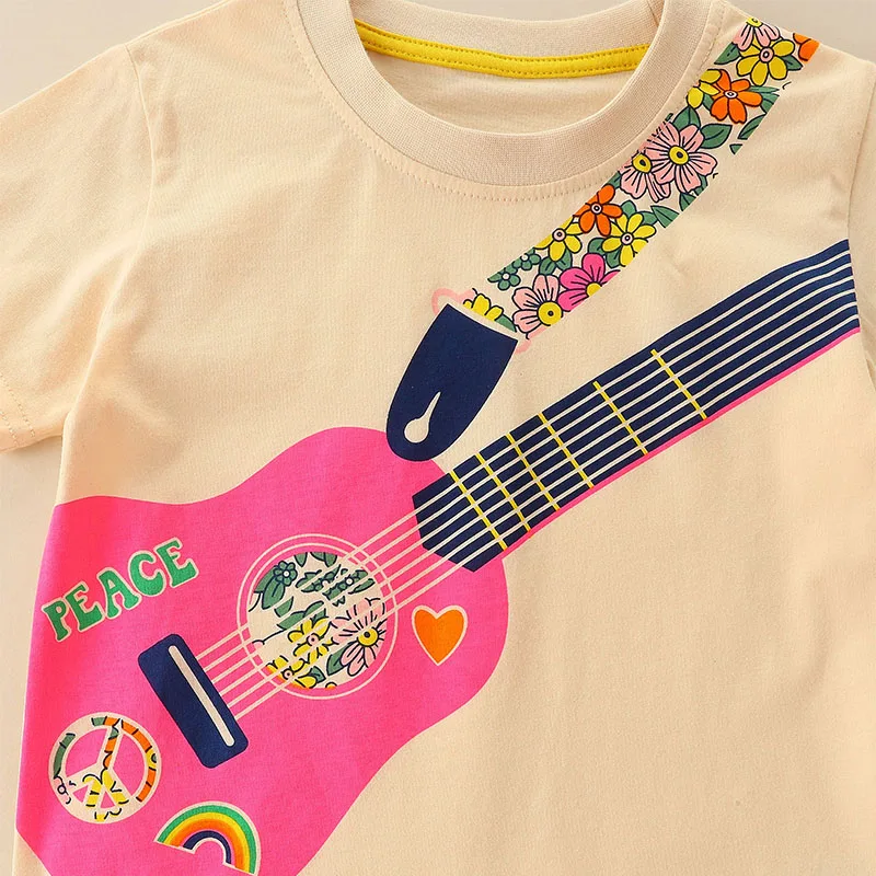 Fashion Baby Girls Blouses T-shirt Cartoon Guitar Cotton Chidlren Kids Clothes for Teenagers Tops