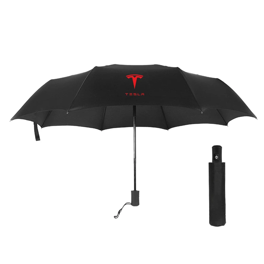 For Tesla Sunscreen Umbrella Windproof Automatic Foldable Umbrella Car Emblem Rain Parasol Sunshade Model X 3 Y Accessories
