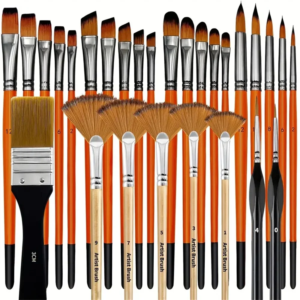Deluxe 30-Piece Artist Paint Brush Set with Premium Nylon Bristles