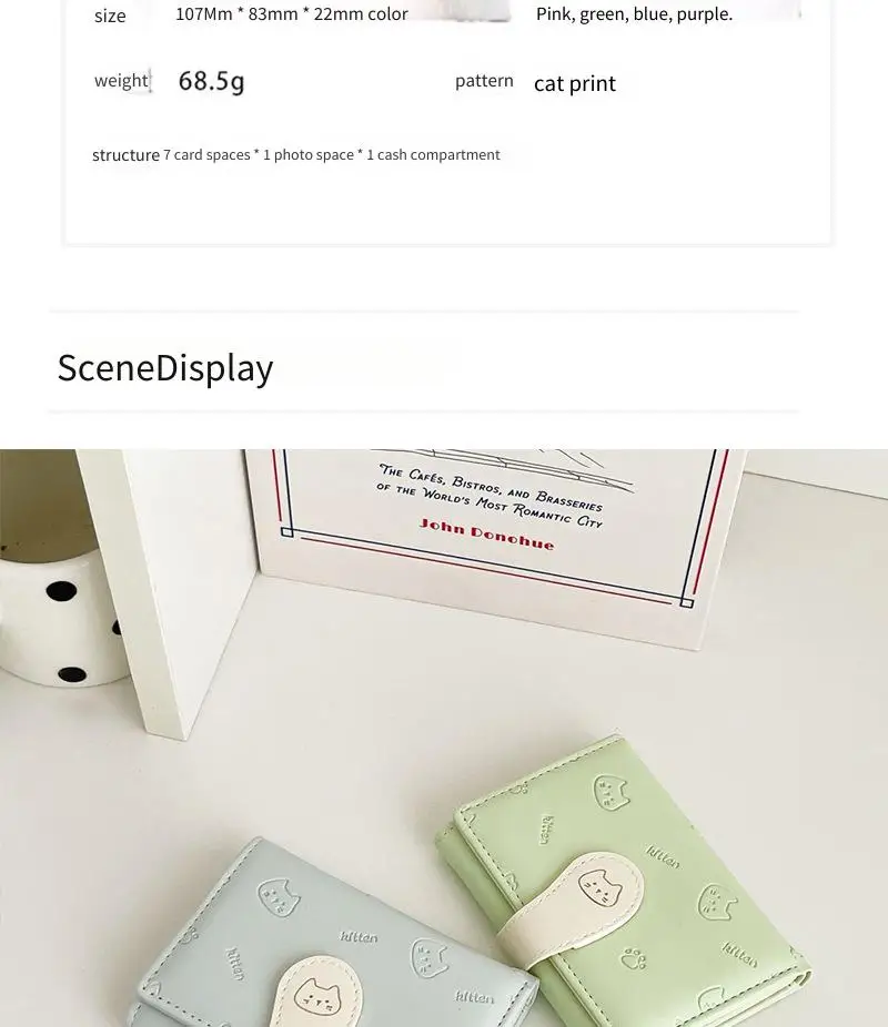 Pastel Cat Print Trifold Wallet