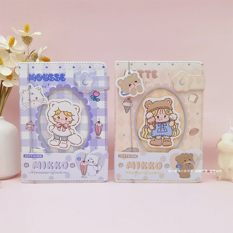 Kawaii Miniso Mikko Cute Girl Heart pulsante magnetico mano Anime Cartoon Notebook diario libro studente bambini giocattolo regali per ragazze