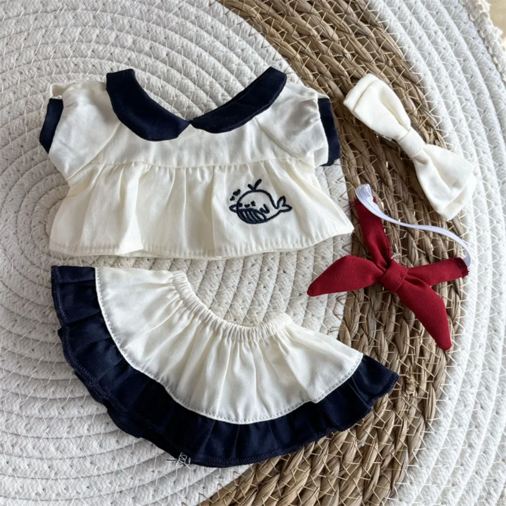 1 set Bow Hair Band 20cm Cotton Clothes Whale Pattern School Uniform Cotton 's Dress Outfit Mini Clothes Accessories