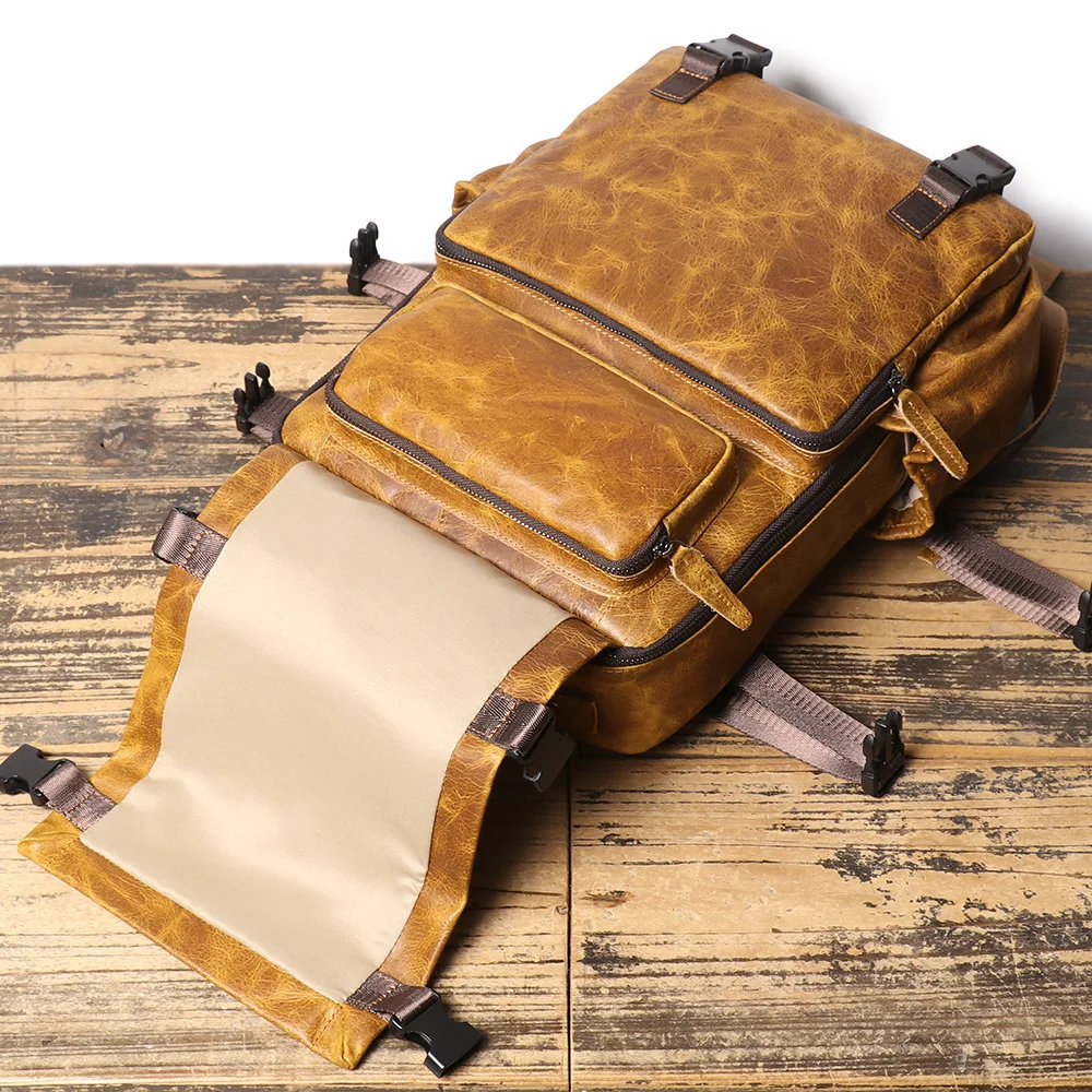 Men's Genuine Leather Travel Backpack Large Capacity Computer Bag Business Double Shoulder Bag