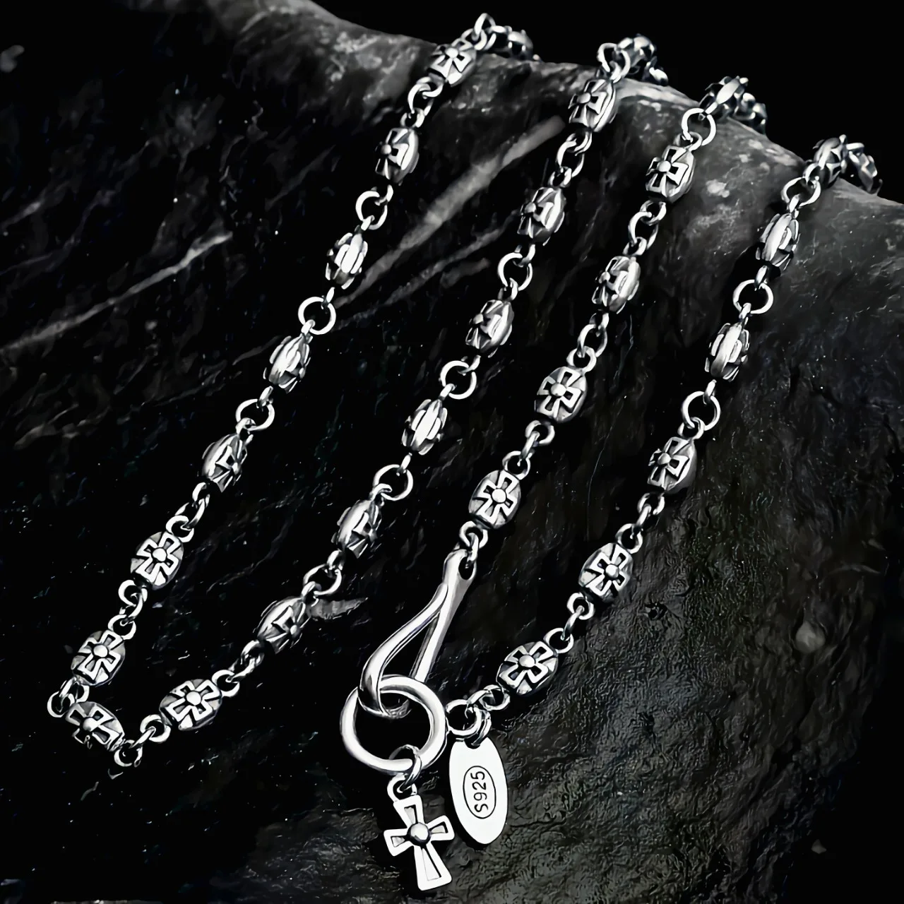 

4MM BOCAI New Trend Real S925 Silver Jewelry Cross Anchor Clavicle Chain Retro Fashion Personality Men And Women Necklace