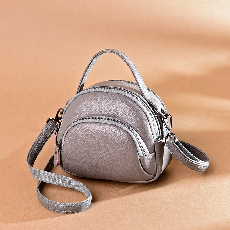 Crossbody Bag Women Handbags Leather Shoulder Bag Genuine Top layer Leather Fashion Women Bag Multi Layer Zipper Shoulder Bag Small Shell bag Ladies CrossBody