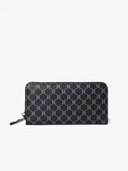 Men's Large Capacity Geometric Zipper Wallet with Multiple Compartments (Black)