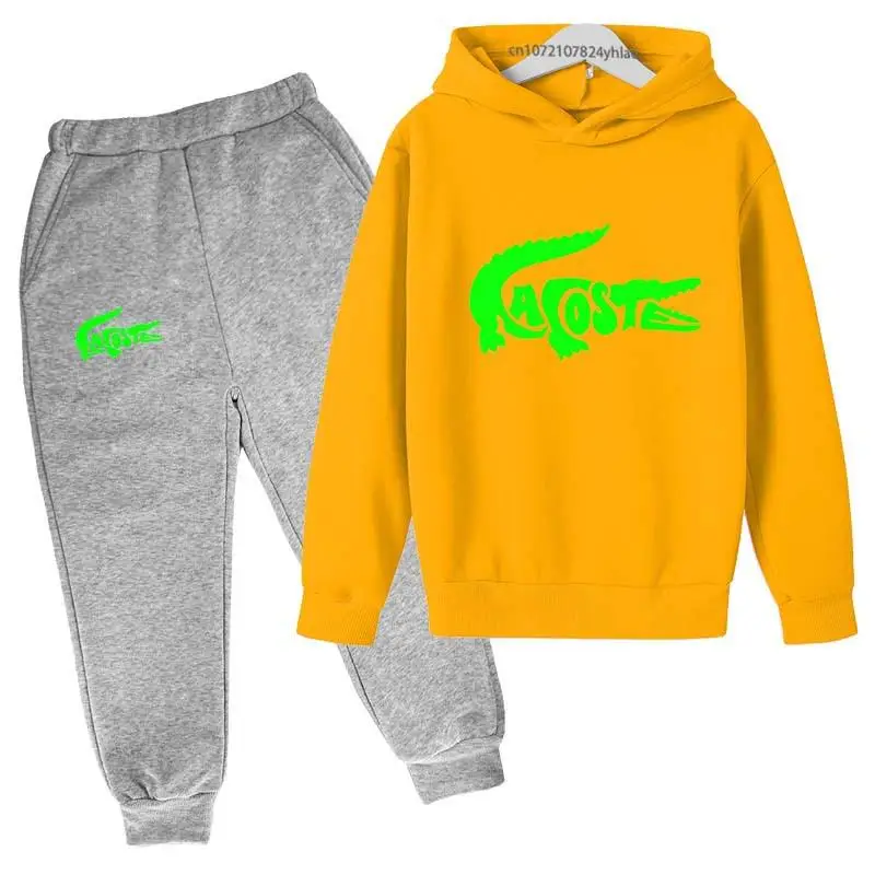 Conjuntos de ropa para niños de 2 a 13 años con capucha y pantalones de chándal con estampado de letras de dibujos animados para primavera y otoño