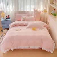 3 Piece Sheet Set  pink bowknot embroidery Quilt Set ， comfortable embroidery  Bedding Set Bedspread for All Season 6