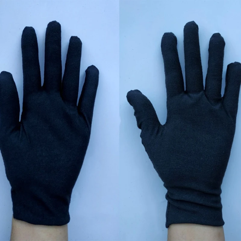 Unisex Soft Black Cotton Full Finger Working Gloves Formal Dress Parade Jewelry Inspection Protective Stretcahble 12 Pairs