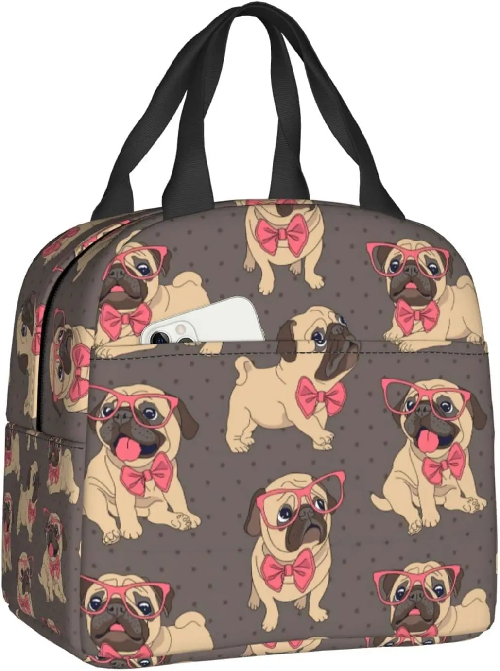 Cartoon Pug Puppy Lunch Box For Girls Insulated Cute Lunch Bag School