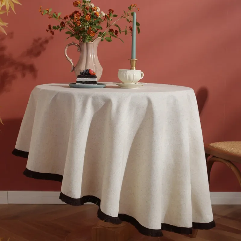 

Круглая скатерть для обеденного стола, льняная скатерть с кисточками в скандинавском стиле, домашний текстиль, ткань для кофейного столика, семейный Декор