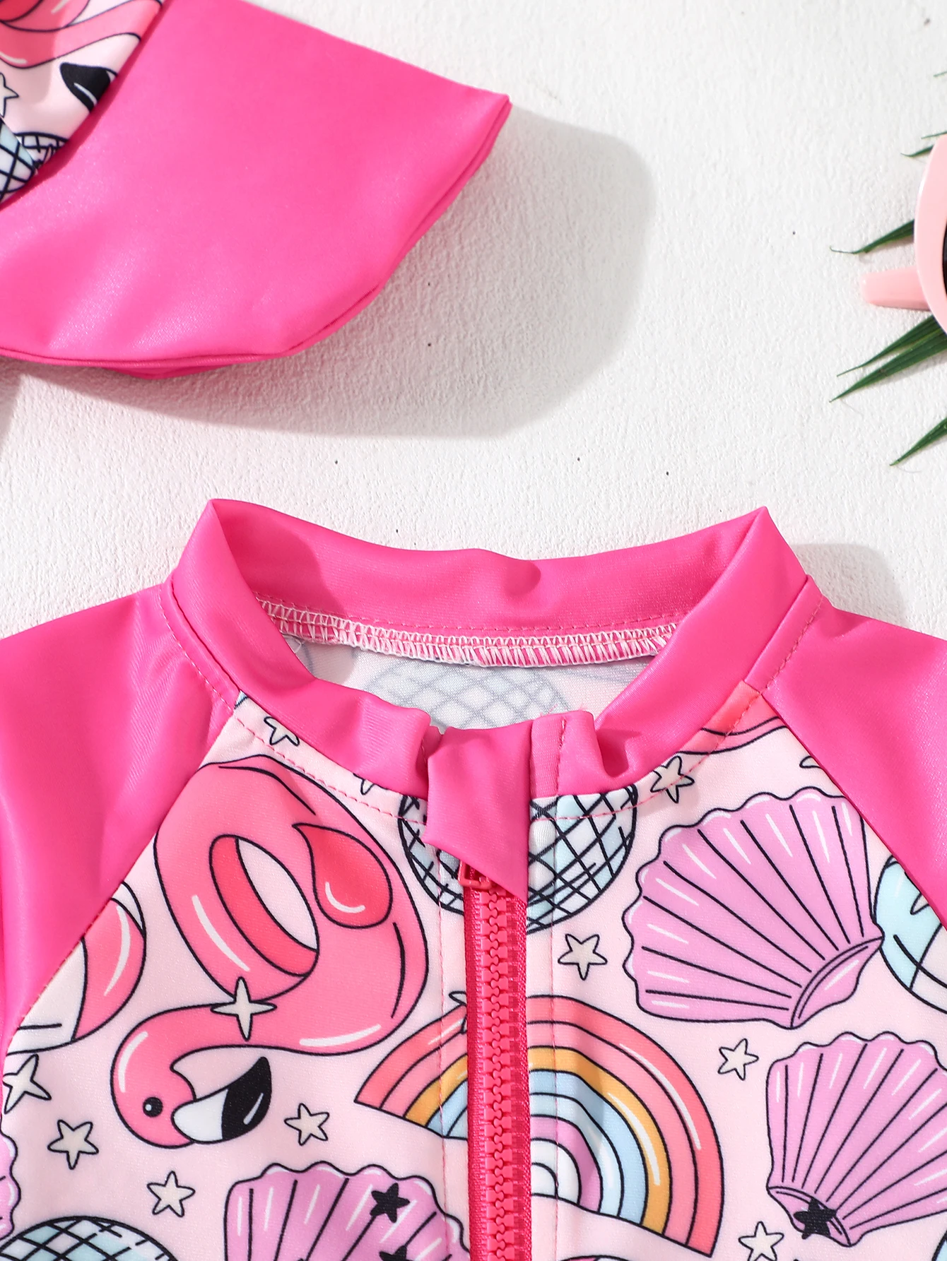 Baby Boys And Girls Cartoon Shell Full Printed Long Sleeved One-Piece Swimsuit + Swim Cap
