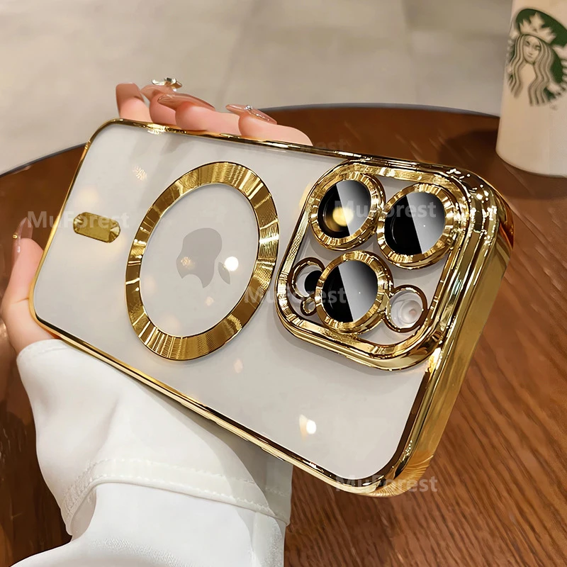 Luxury Transparent Pink Soft Plating Case with Magnetic Lens Protection