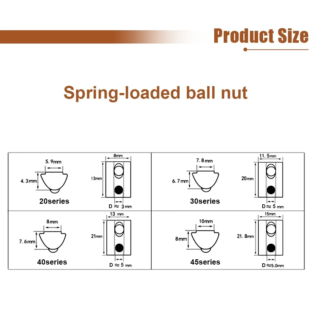 T Slot Nut 20pcs M3 M4 M5 M6 M8 Tee Sliding Hammer Spring Ball for 20 30 40 45 Series Aluminum Profile Extrusion