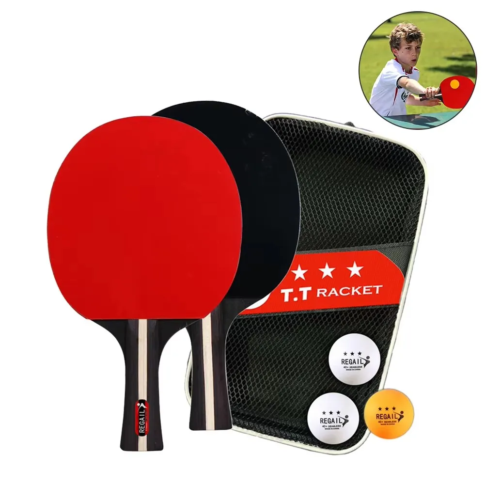 1Set Table Tennis Racket 2 Rackets & 3 Balls Table Tennis Paddles Professional Ping Pong Paddle with Bag