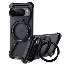 Premium Aluminum Phone Case with 360° Rotating Magnetic Stand - Shockproof Slim Design - Google Pixel 10 (Black)