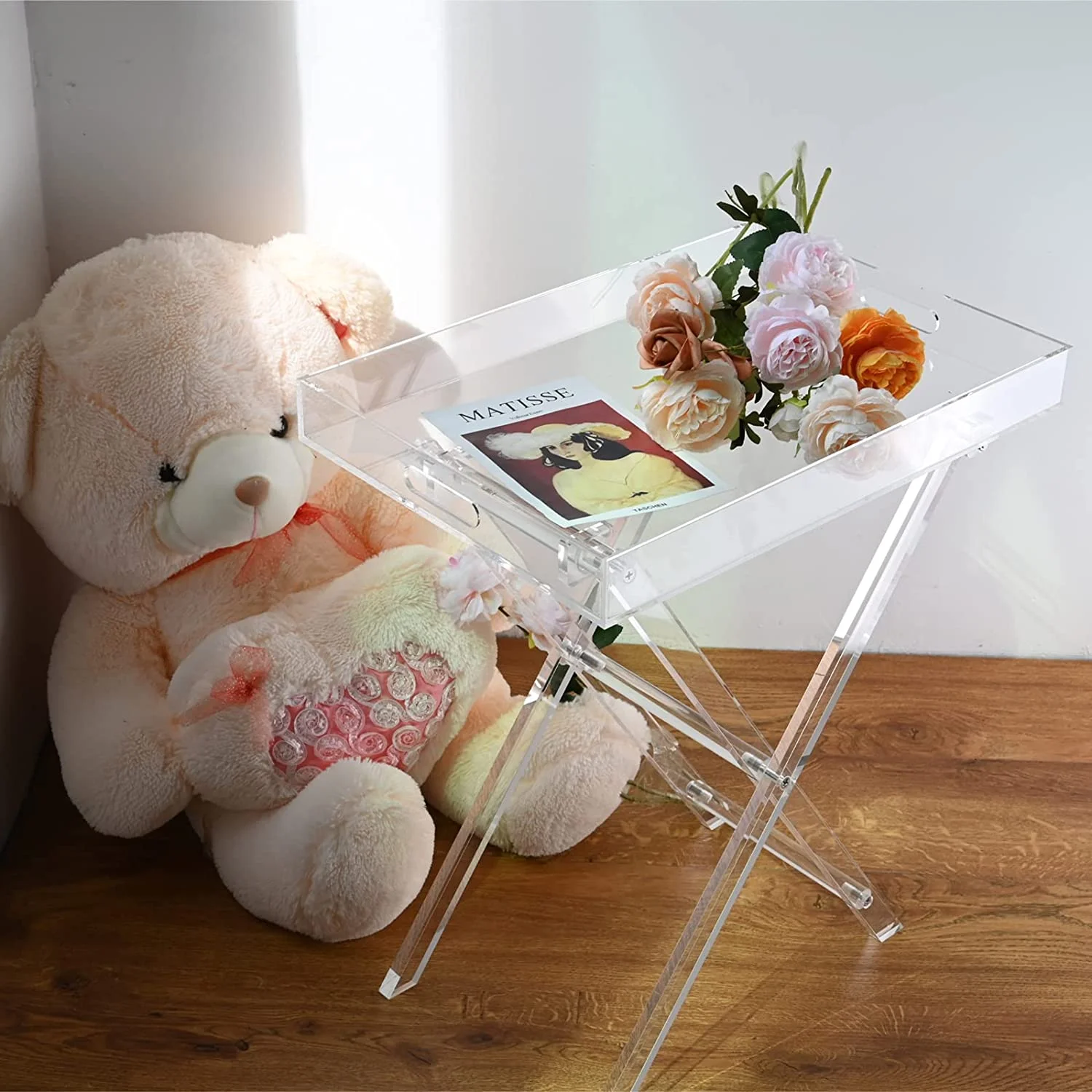 Bespoke clear Acrylic Tea Coffee Folding Tray Table for Home Decor Lucite Side Table Sofa End