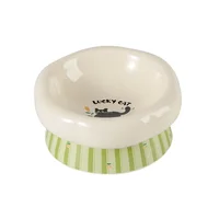 Raised Ceramic Dog Bowl Anti Vomiting Elevated Tilted Pet Food Water Bowl Green Striped Cute Black Cat Pattern Feeder for Cats 3