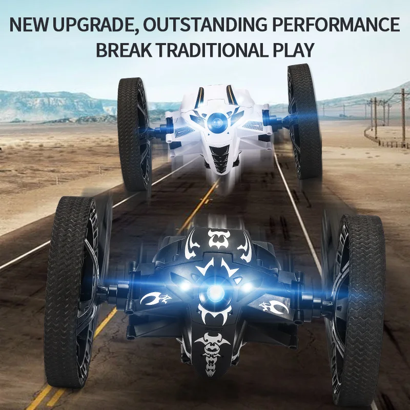2.4G RC 스턴트 바운스 자동차 WIFI HD 카메라 점프 자동차 유연한 바퀴 회전 LED 라이트 원격 제어 차량 장난감 선물