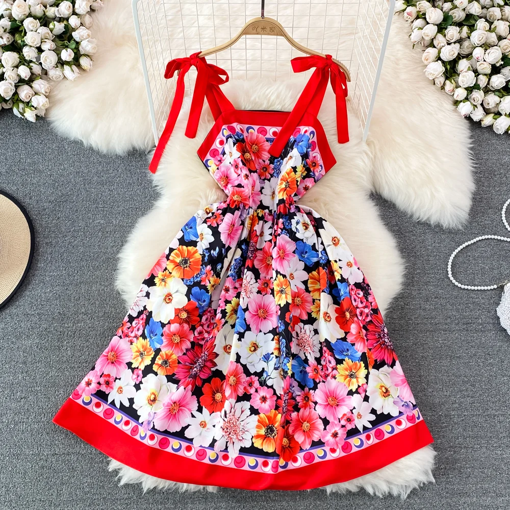 

2022 Summer Seaside Vacation Beach Dress Fashion Tube Top Suspender Dress Backless Sleeveless A-line Swing Dress