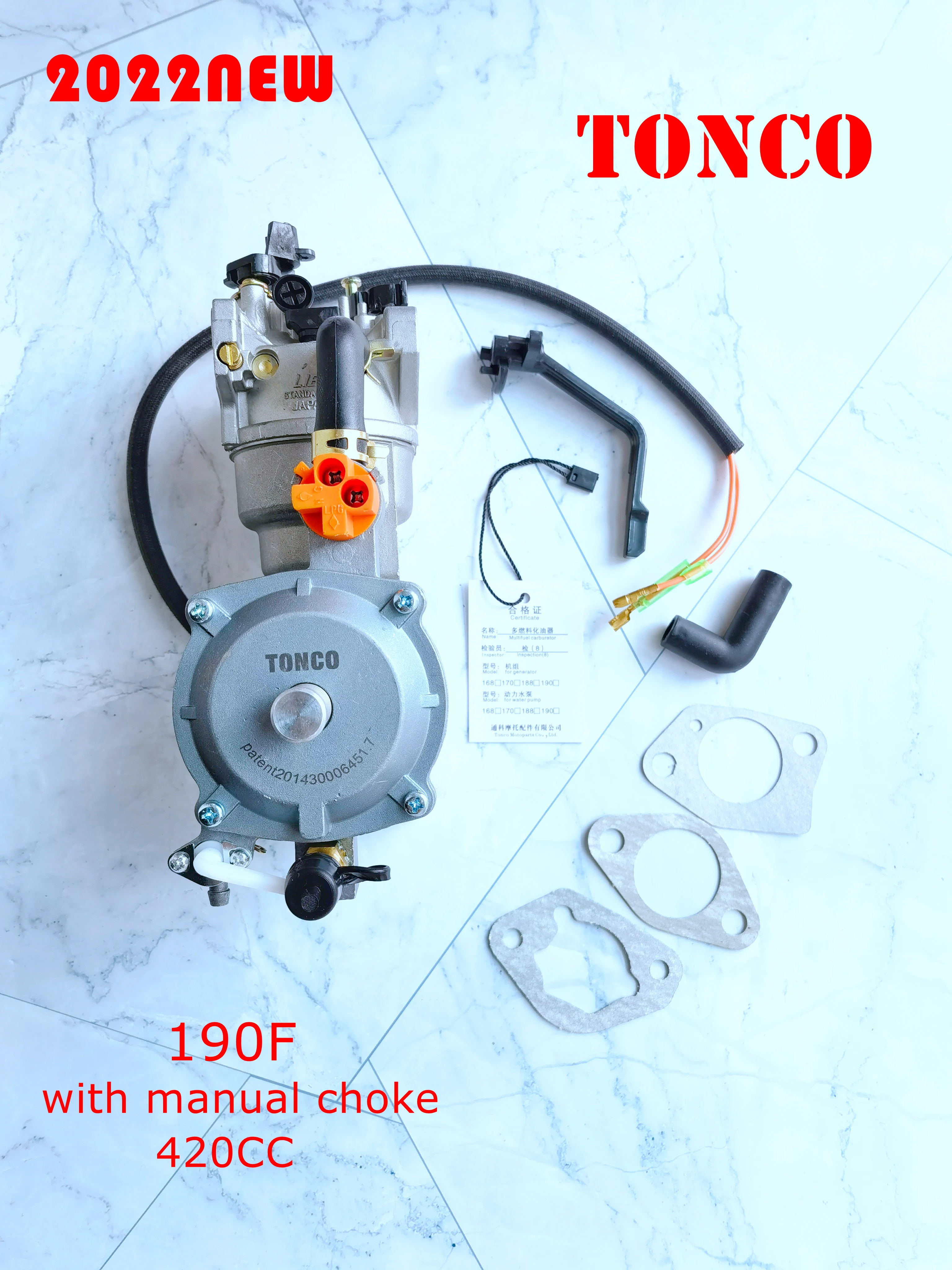 Dual Fuel Carburetor TONCO 190F Dual Fuel Carburetor with Manual Choke for LPG Propane Generator 6KW 6000W