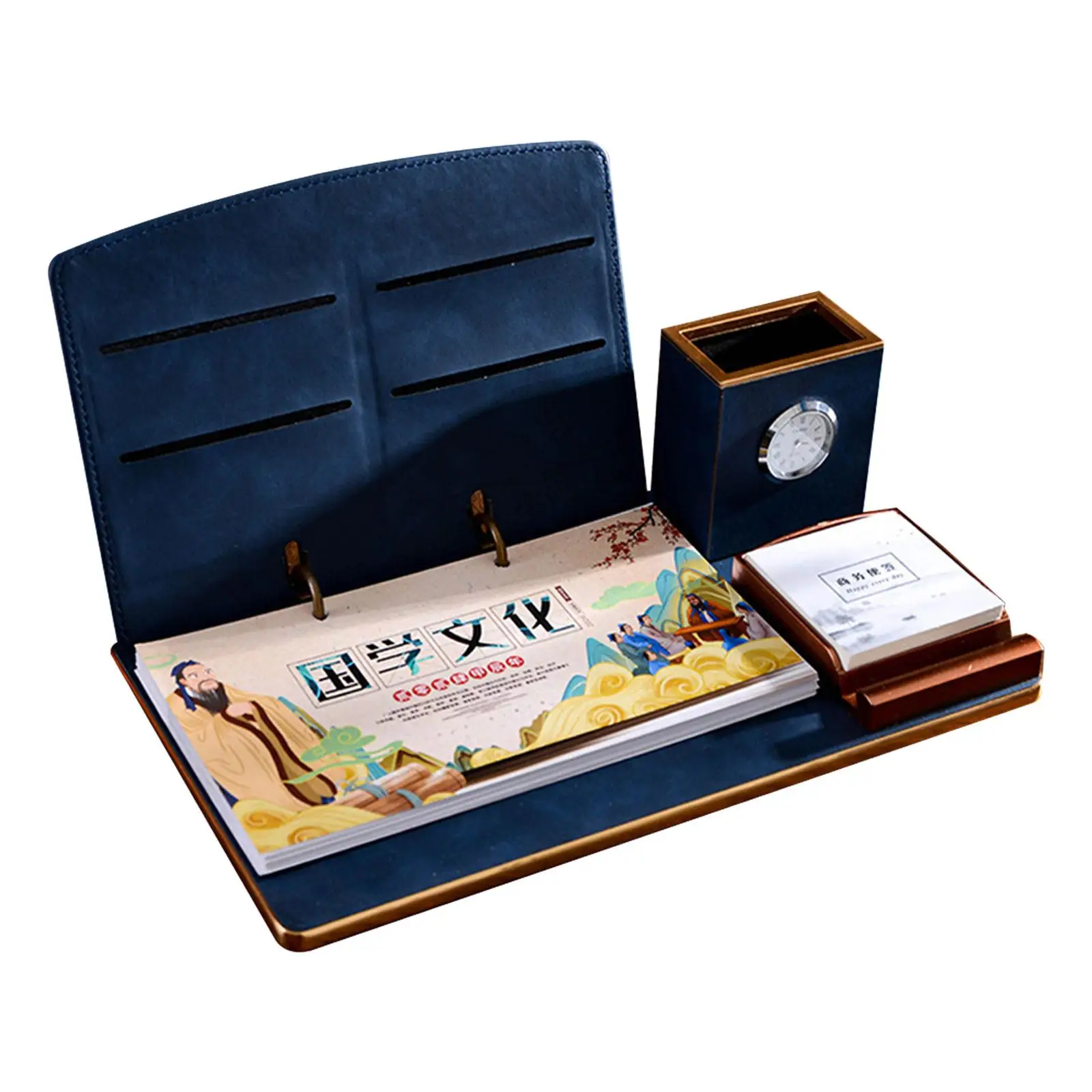 

2024 Desk Calendar with Pen Holder Note Clock with Tablet Phone Holder Desktop Calendar for Home Tabletop New Year School Office