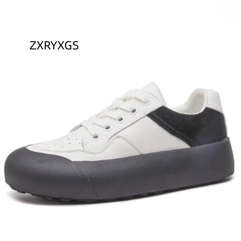 

ZXRYXGS 2023 Popular Spell Color Lace-up Women Genuine Leather Sneakers Flat Platform Shoes Casual Sneakers Comfort Tide Shoes