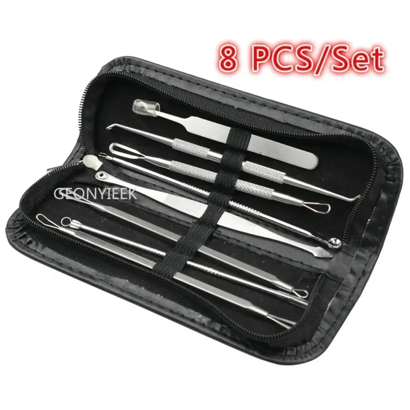 Blackhead Instrument Blackhead Remover Facial Beauty Instrument 8pcs/set Blackhead Comedone Acne Pimple Blackhead Remover Tool Spoon for Face Skin Care Tool Needles Facial Pore Cleaner