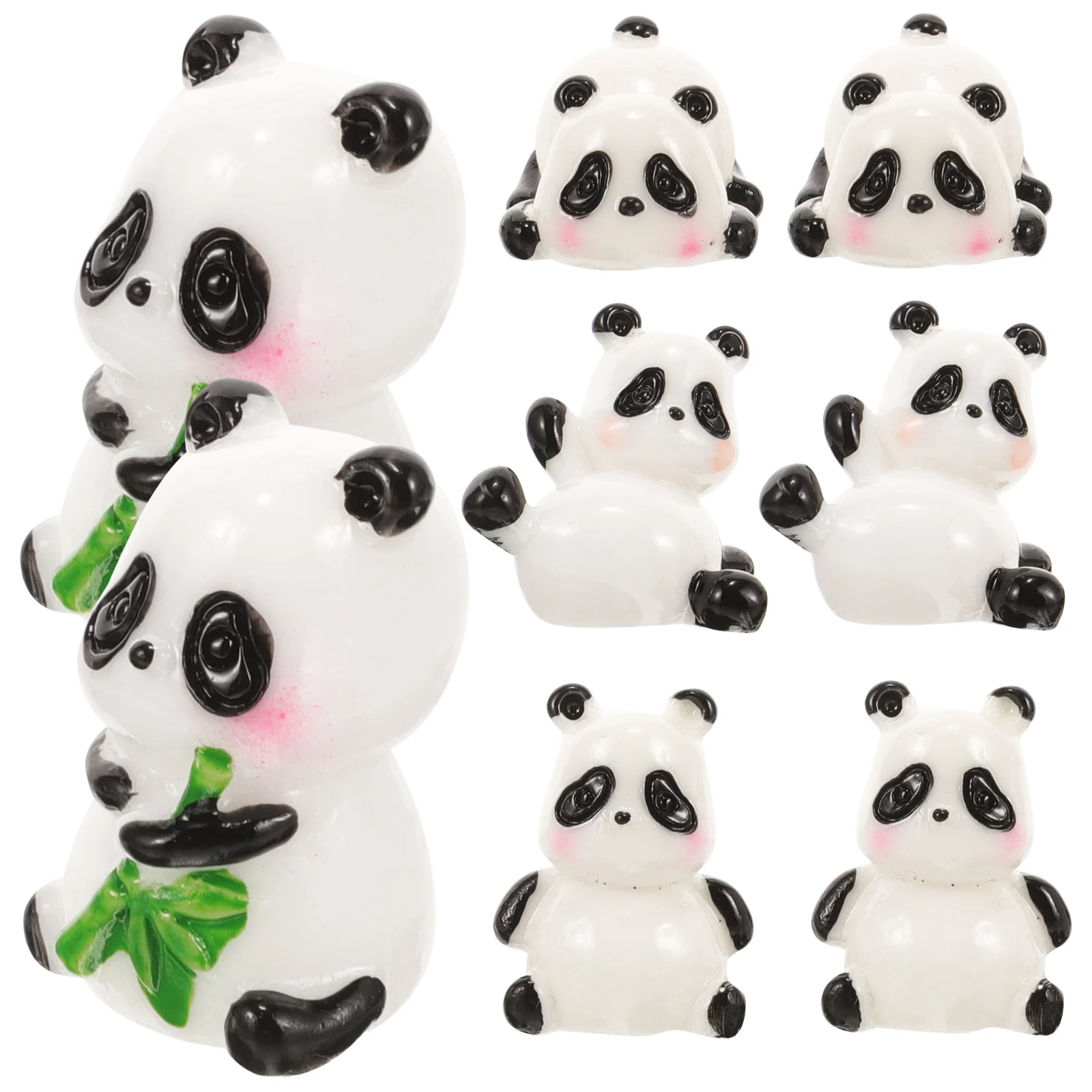 

8 Pcs Mini Panda Ornament Resin Landscape Scene Decors Birthday Cake Decorations Garden Statue Figurine