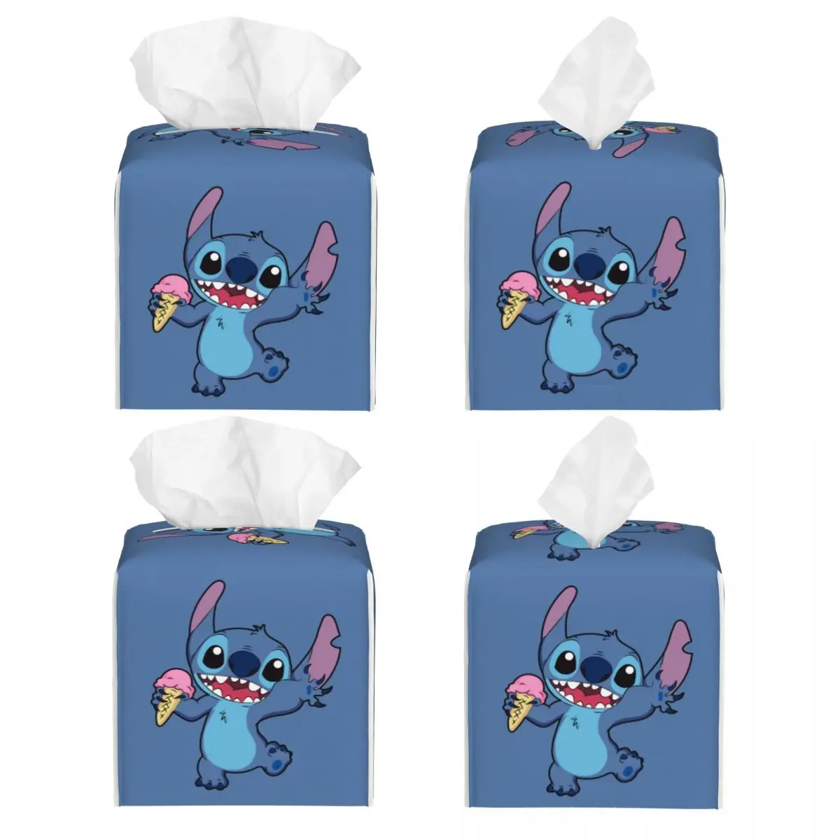 Custom Little Monster Stitch Tissue Box Cover PU Leather Square Cute Cartoon Facial Tissue Box Holder for Bathroom Toilet 2