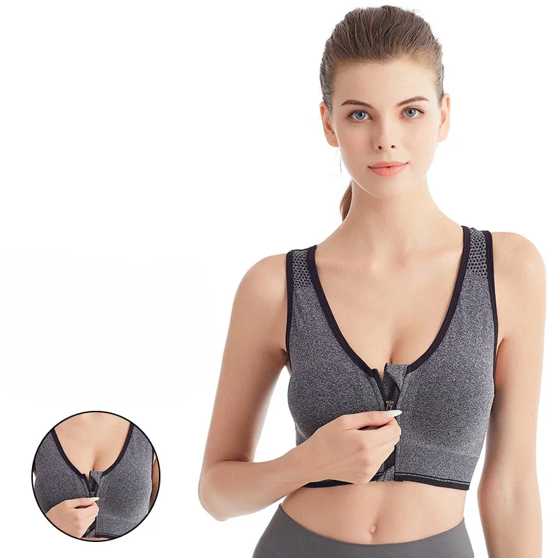 Front Zip Sports Bra Top Push Up Yoga Bra Anti-shock Non-steel Ring Running Tank Top Fitness Yoga Underwear Female Bralette sports bra womens bras sports underwear crop tops gym top sports tank top gym tank top