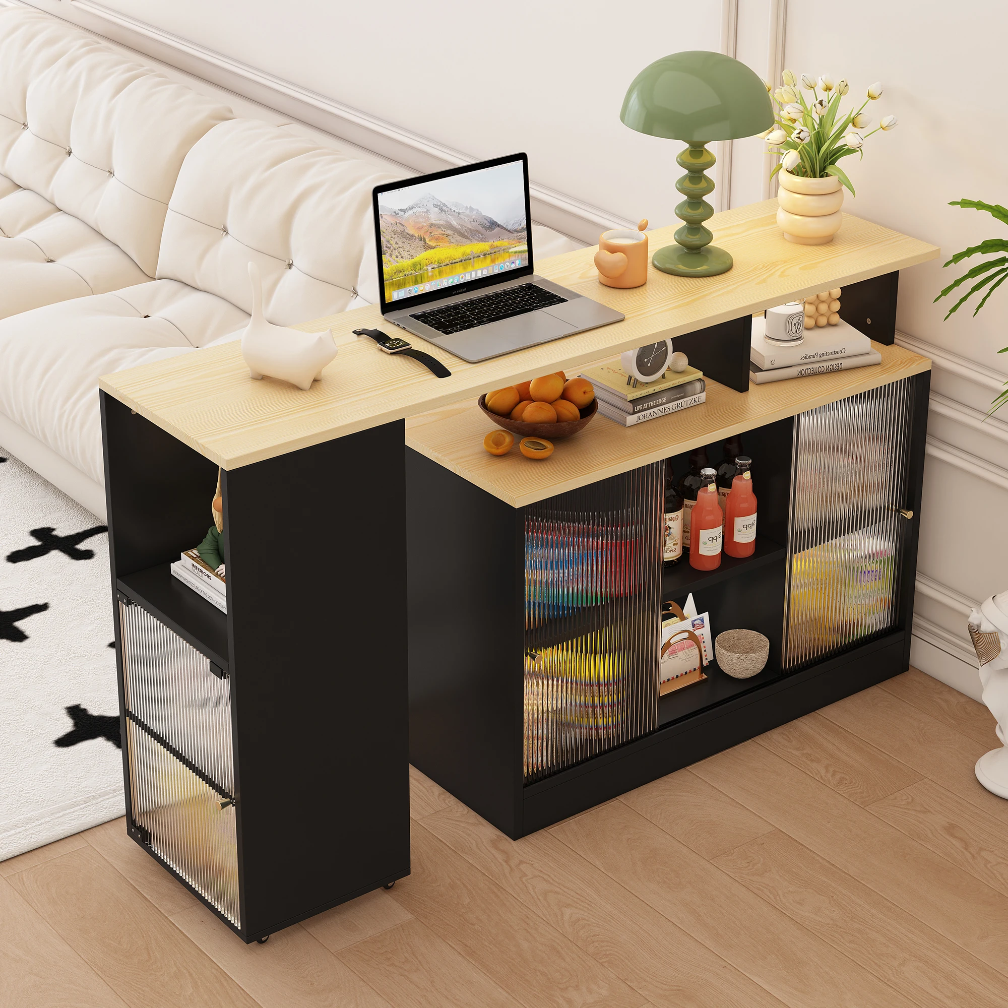 Ausziehbarer Bartisch mit Stauraum, moderner mobiler Bartisch, Stehtisch, Bistrotisch, Hochtisch, Bistrotisch, großer Stauraum – Detail 7