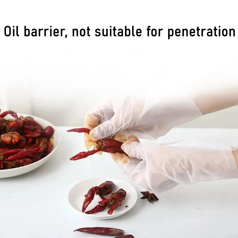 100PCS Disposable Clear Gloves TPE Food Service Gloves Thickened Powder Free Latex Free for kitchen Fried Chicken Hamburger BBQ
